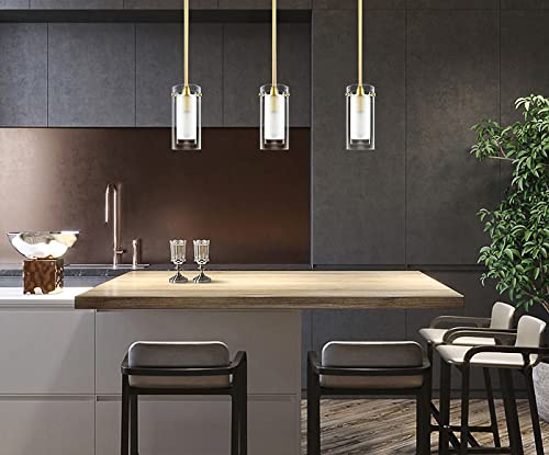 Onesto Lighting Malta Modern Brass/Gold Pendant Light Fixtures Over Kitchen Island - Sink Lighting - Ceiling Hanging Metal Industrial Pendant Lighting With Clear & Frosted Dual Glass Shade #TOP3