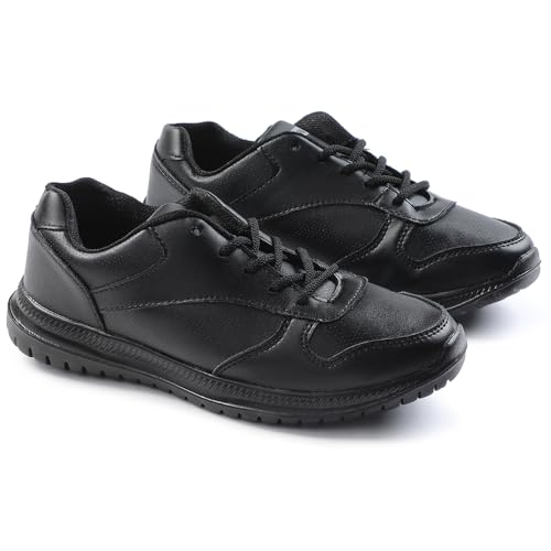 Image of Liberty Force10 SKOLPRO-L Lacing Uniform School Shoes for Kids - Black & White | Lightweight & Comfortable Insole | Quick Wear, Lace-Up Closure Cushioned Footbed | All Day Comfort, Anti-Slip Grip