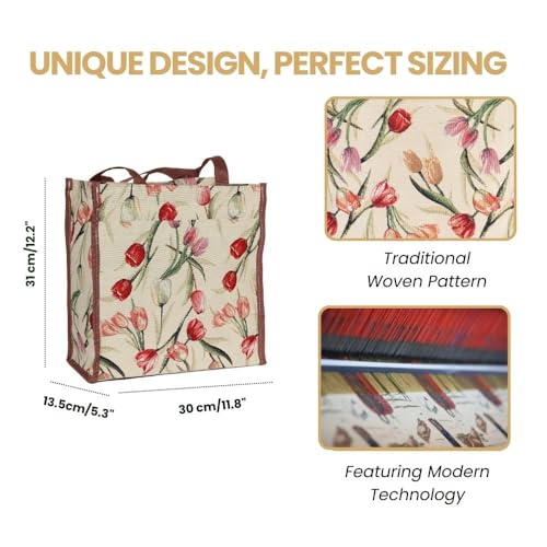 Signare Tapestry Shoulder Bag Shopping Bag for Women with Floral Tulip White Design2