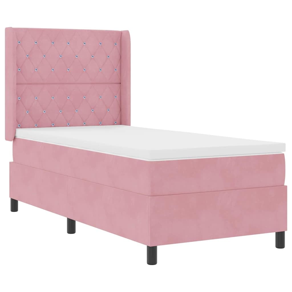 Lit à Ressorts avec Matelas LED Rose Velours 90x200 cm Tête réglable Bois RGB Lumière Éclairage USB Design Moderne Chambre Adulte Détente Nuit Confort