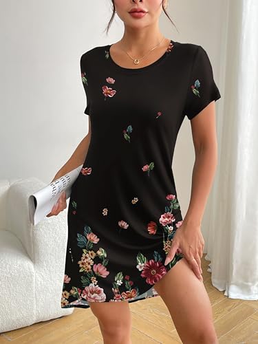 Image of Ekouaer Womens Nightgown Short Sleeve Night Dress Printed Sleepwear Soft Sleep Shirt S-3XL