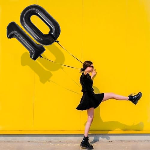 Image of Number Balloons Black Party Balloon - Giant Number 10 Balloon, 40 Inch Large Balloon for 10th Birthday Decorations, Black Party Supplies for Men Women