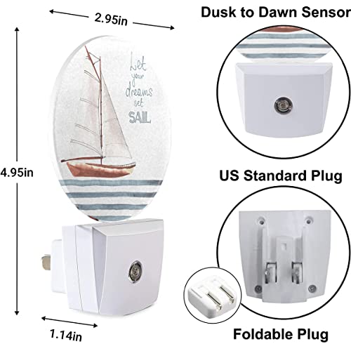 Image of Boat Night Light Let Your Dreams Set Sail Sea Nautical Night Lights Plug into Wall 0.5W LED Lighting Auto on /Off for Hallway Stairway Kitchen Boys Girls Bedroom