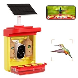 Bilantan HummerHi- Hummingbird Feeder with Camera Solar Powered, Lifetime Free AI Smart Hummingbird Feeder Camera with Patented Wooden Hummingbird House, Enjoy Stunning Hummingbird Close-Ups