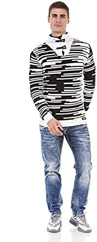 Maglione Uomo A Maglia Con Strisce Cipo & Baxx - Modello CP244 - Maniche Lunghe E Scollo Rotondo - Elegante E Casual - 3