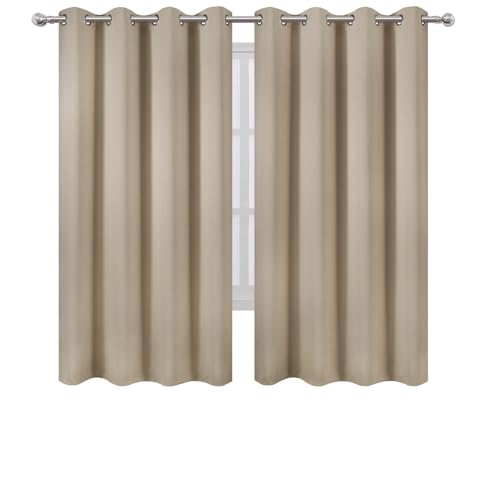 Image of LEMOMO Khaki Blackout Curtains 66 x 63 Inch Length /Set of 2 Curtain Panels /Thermal Insulated Room Darkening Blackout Curtains for Bedroom