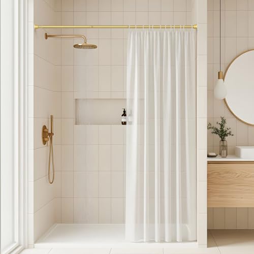 Image of Tension Curtain Rod 30-64 Inch Curtain Rods No Drilling Gold Tension Spring Rod Adjustable Curtain Rod Expandable Shower Pressure Tension for Windows Closet Doorway