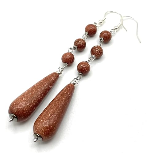 Boucles d'oreilles avec gouttes Goldstone marron et argent pour affirmer votre style