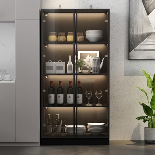 PREMTURE Vitrina de Cristal con iluminación,Negro, Vitrina Negra, Vitrina Coleccionable con...