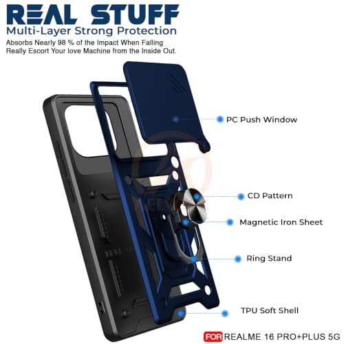 Image of Armor Bumper Back Cover Case for Realme 16 Pro Plus 5G Rotating Camera Cover, Ring Holder & Kickstand | Heavy Duty & 360 Degree Protection Realme 16 Pro Plus 5G Back Cover (Blue)