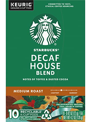 Image of Starbucks Decaf House Blend Coffee K-Cup Pods, Medium Roast Decaffeinated Ground Coffee K-Cups for Keurig Brewing System, 10 CT K-Cups /Box (Pack of 3 Boxes)