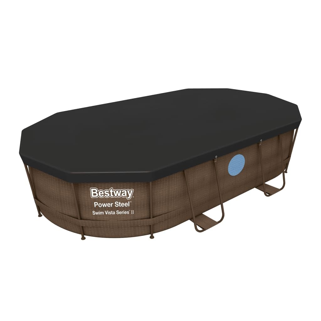 Couverture de Piscine Bestway Flowclear en PVC 418 x 230 cm pour Piscine Ovale Power Steel 427 x 250 x 100 cm, Cordes de Fixation, Trous de Drainage, extérieur Jardin Bassin