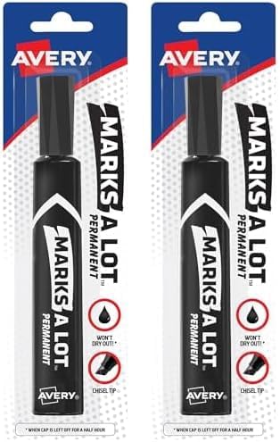 AVERY Marks-a-lot - Marcador permanente, tamaño regular de escritorio, punta de cincel, resistente al agua y al desgaste, 1 marcador negro (17888)