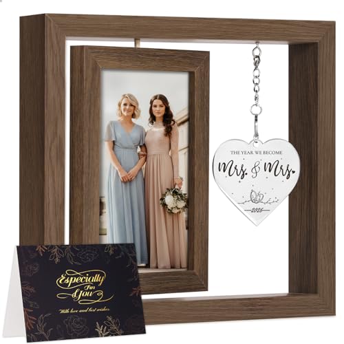 PIKPEOD Mrs and Mrs Picture Frame Wedding Gifts for Lesbian Wedding Engagement Bridal Shower Birthday Gift for Lesbian Couple LGBT Gift Ideas for Future Mrs & Mrs (Walnut)
