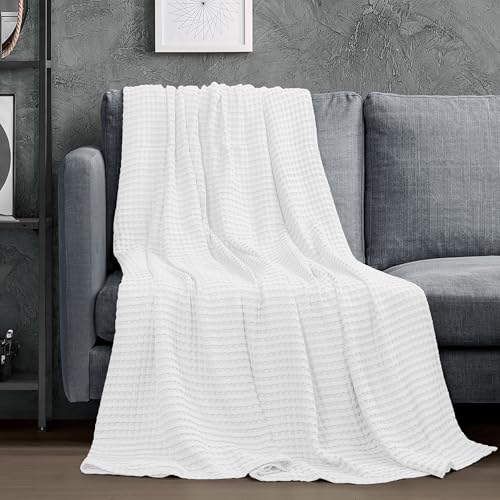 Image of Utopia Bedding 100% Cotton Waffle Weave Blanket Queen Size for Bed - Lightweight, Breathable Summer Blankets Soft and Cozy, Gifts for Women Home Room Decor (White, 90x90 Inch)