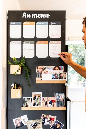 FERFLEX - Kit papier peint magnétique- Version Adhésif Repositionnable Noir- Ardoise effacable - Deco murale - 8 aimants argentés inclus -1mx60cm