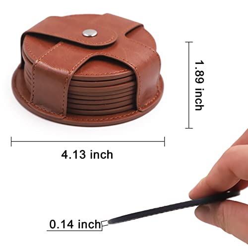 Tossow Coasters For Drinks, Pu Leather Coaster 8 Pcs With Holder, Durable And Non-Slip Coaster For Protection Tabletop, Wooden Table, Desk, Bar, Coasters Fit All Cups (Brown) #TOP1
