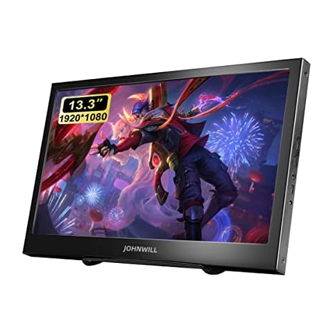 Pisichen Portable Monitor - JOHNWILL 13.3 Inch Full HD 1920 x 1080 IPS Screen, Small Monitor with USB HDMI Built-in Speakers Monitor for Laptop PS4 Xbox Ones, Plug & Play Cover