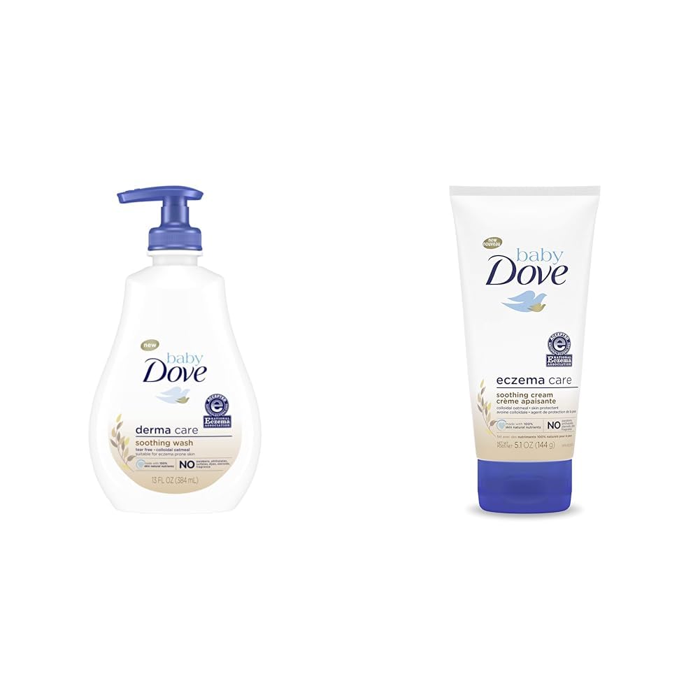 Baby Dove Derma Care Soothing Wash 13 oz and Soothing Cream 5.1 oz Eczema Care Set for Sensitive Skin