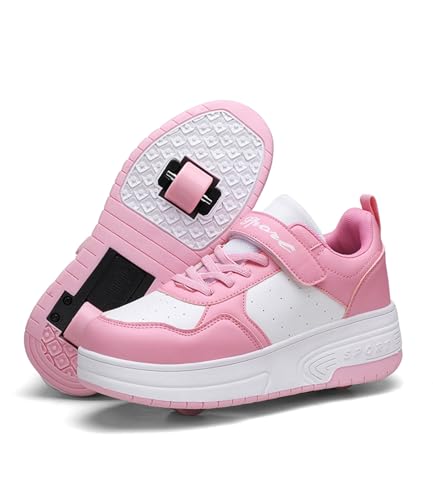 ENEN Chaussure a Roulette Mode Fille, Chaussures a roulettes Retractable Garçons, Basket Roulette Enfant, Roller 2 Roues Déformable Adolescents pour Intérieur...