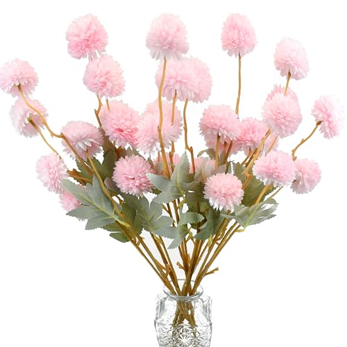 Image of Mandy's 6 Stems Silk Pink Kiku Ball Flowers