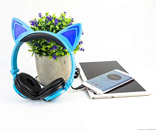 LIMSON Cuffie per bambini, auricolare pieghevole sopra l'orecchio con LED Light Emitting Wired Cuffie Cosplay auricolare compatibile con Tablet Computer, Apple e telefono Android (bianco))
