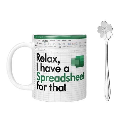 YANKOIUK Spreadsheet Mug Ceramic Excel Mug with Spoon Spreadsheet Gifts