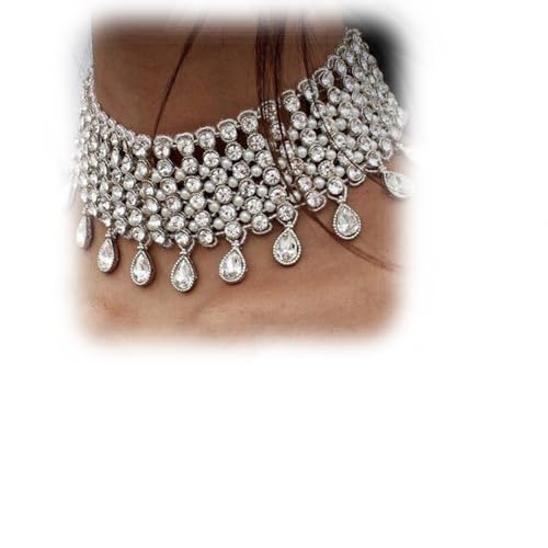 YERTTER Vintage Boho Full Rhinestones Necklaces Tassel Jewelry Set Layered Pendant Statement Chunky Chain Necklace for Women