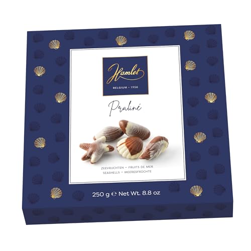 Chocolate Belga Hamlet, Bombones con Forma de Conchas y Relleno de Avellana, Caja de Chocolates para regalar 250g, Auténtico Chocolate Belga