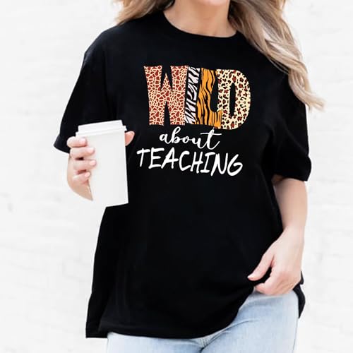 Womens Teacher Shirts Wild About Teaching Leopard Print T-Shirt Teacher Life Tee Top4