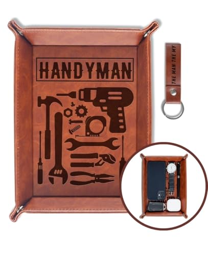 InnoBeta Handyman Gifts Valet Tray for Male, Men, Desktop Storage Organizer PU Leather Bedside Tray Key Coin Holder for Birthday - Handyman