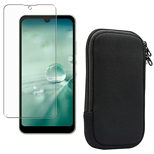 【フィルム+ケース】 ClearView(クリアビュー) シャープ AQUOS wish 用【 反射防止 ノンフィラー 】液晶 保護 フィルム ギラツキなし + ネオプレン ポーチ ケース ブラック