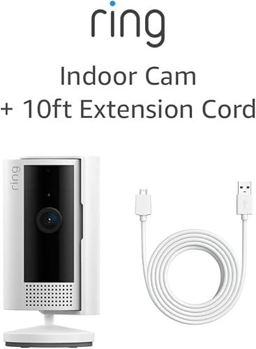 All-new Ring Indoor Cam (2nd Gen), White with 10 ft. USB-A to Micro USB Power Cable