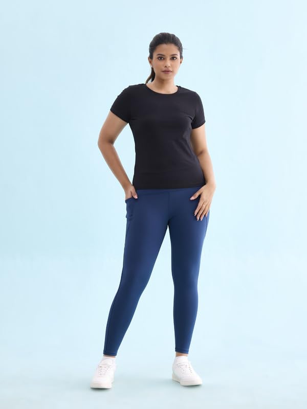 Image of GO COLORS Solid Nylon Stretch Ankle Length Training Tights | High Rise, Side Pockets
