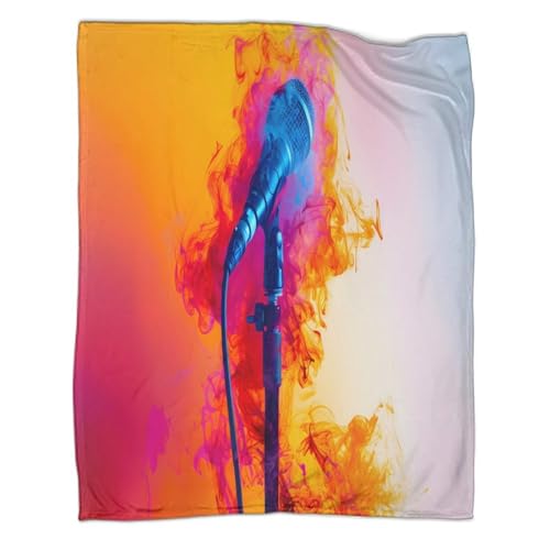 Couverture Polaire Microfibre 150x200cm Motif Microphone 3D