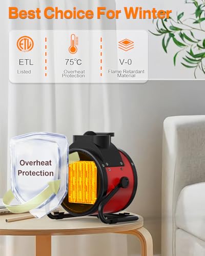 Outdoor Patio Heaters - 1500W Portable Electric Garage Heater with 2S Fast Heating, Overheat Protection, Heaters Heat Up in 3 Modes