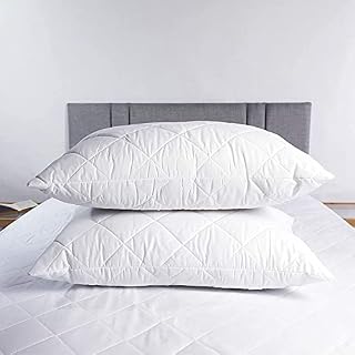 SK MERCHANDISE 1 Pack Hotel Quality with Quilted Cover- Premium Filled Pillows for Side, Stomach and Back Sleeper, Down Alternative Bed Pillow-Soft Hollow-Fiber Hotel Pillows