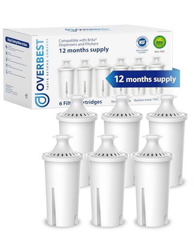Image of Overbest Pitcher Water Filter Replacement for Brita Filters, 6 Pack | Compatible with Brita Pitchers and Dispensers, Classic OB03, 35557, Mavea 107007 and More, NSF Certified, Reduces Lead