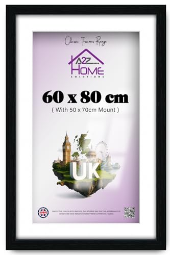Poster Frame Black 80x60 cm With Mount 50x70 cm Picture Photo Print HD Clear Aclyric Front Frame With Matting White Boarder Wall Mounting Hooks
