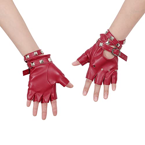 Women Fingerless Leather Gloves Punk Rock Style Cosplay Performance Game Clothing Gloves #TOP3