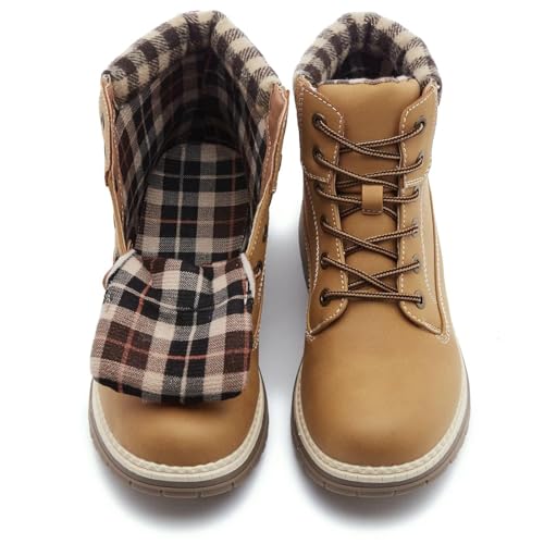 Image of COTTIMO Snow Hiking Winter Boots for Women - Casual Brown Combat Work Boot - Non-slip Fur-Lined Ankle Boots - Fashion Boots Waterproof Leather Shoes