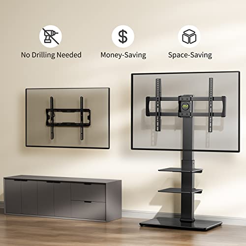 Am Alphamount Tv Stand With Mount For 37 40 43 49 50 55 60 65 70 75 Inch Lcd Led Tvs, Height Adjustable Swivel Universal Tall Floor Tv Stand With Storage Shelves For Bedroom And Living Room #TOP2