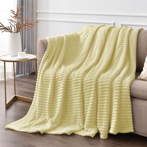 Image of BEDELITE Fleece Throw Blanket for Couch - 3D Ribbed Jacquard Soft and Warm Decorative Fuzzy Blanket - Cozy, Fluffy, Plush Lightweight Transparent Yellow Throw Blankets for Bed, Sofa, 50x60 inches