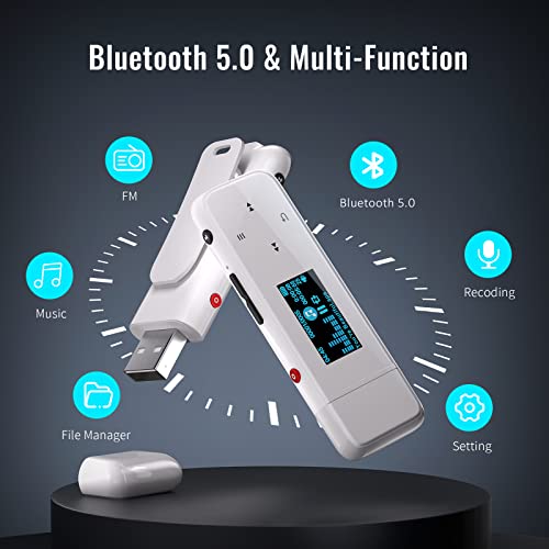 Bluetooth Mp3 Player With Usb And Clip, Pecsu 32Gb Lossless Audio Music Player With Fm Radio, E-Book, Portable Music Player For Sports Running With Metal Body, One-Key Recording, Usb Charging (White) #TOP2