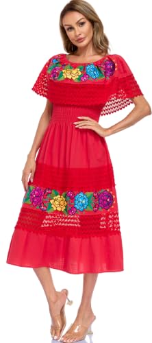 Image of YZXDORWJ Women Embroidered Mexican Peasant Casual Sexy Lace Off-Shoulder Long Dress