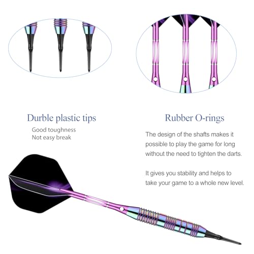 sanfeng Darts Plastic Tip Set Rainbow Color 21g for Electronic Dart Board with 50 Rubber O-Rings 6 Shafts Extra 50 Replacement Soft Tips Accessories - Thumbnail 4