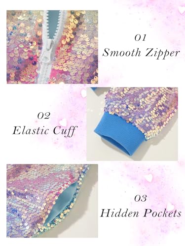 Happy Cherry Girls Sequin Bomber Jacket Long Sleeve Zipper Gradient Sparkle Lightweight Jackets for 5-12 Years Kids4