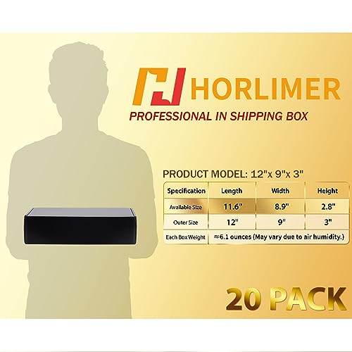 Image of HORLIMER 12x9x3 inches Shipping Boxes Set of 20, Black Medium Corrugated Cardboard Gift Mailer Box