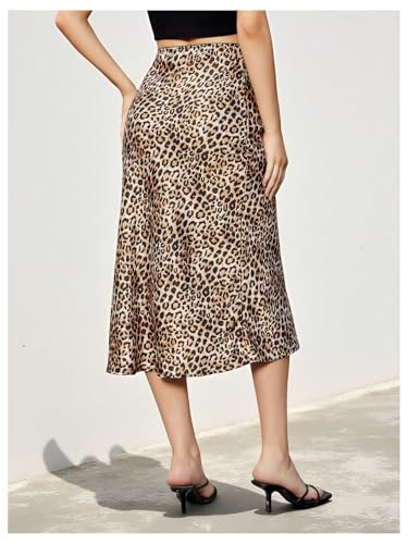 Floerns Women's Cheetah Print Midi Skirt Fishtail Ruffle Leopard Going Out Skirts3