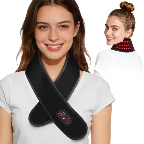 Cordless Neck Heating Pad for Pain Neck Massager with 660nm 850nm Red Light Neck Heating Pad for Pain Electric Heated Neck Brace Wrap for Soreness Stiffness Pain Relief